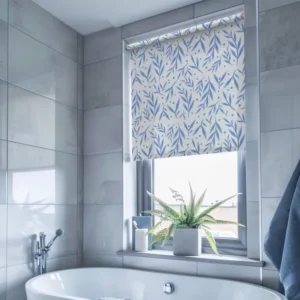 Blue & White Pattern Bathroom Blinds