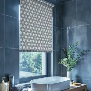 Gray & White Pattern Bathroom Blinds