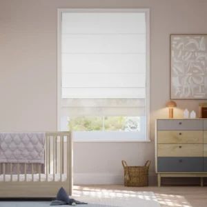 Linen White & Coconut Motorized Blinds – Double Roman