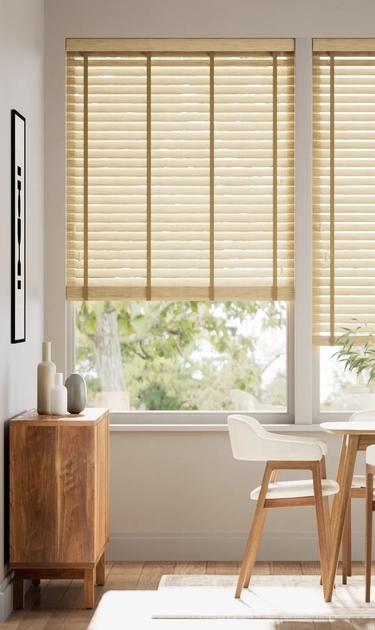 wooden blinds in living room