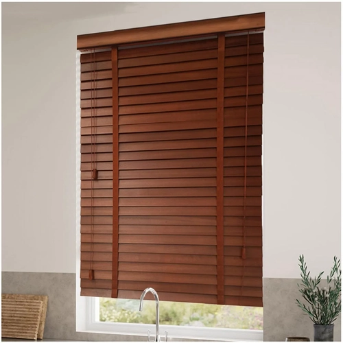 Wood venetian blinds install in kitchen